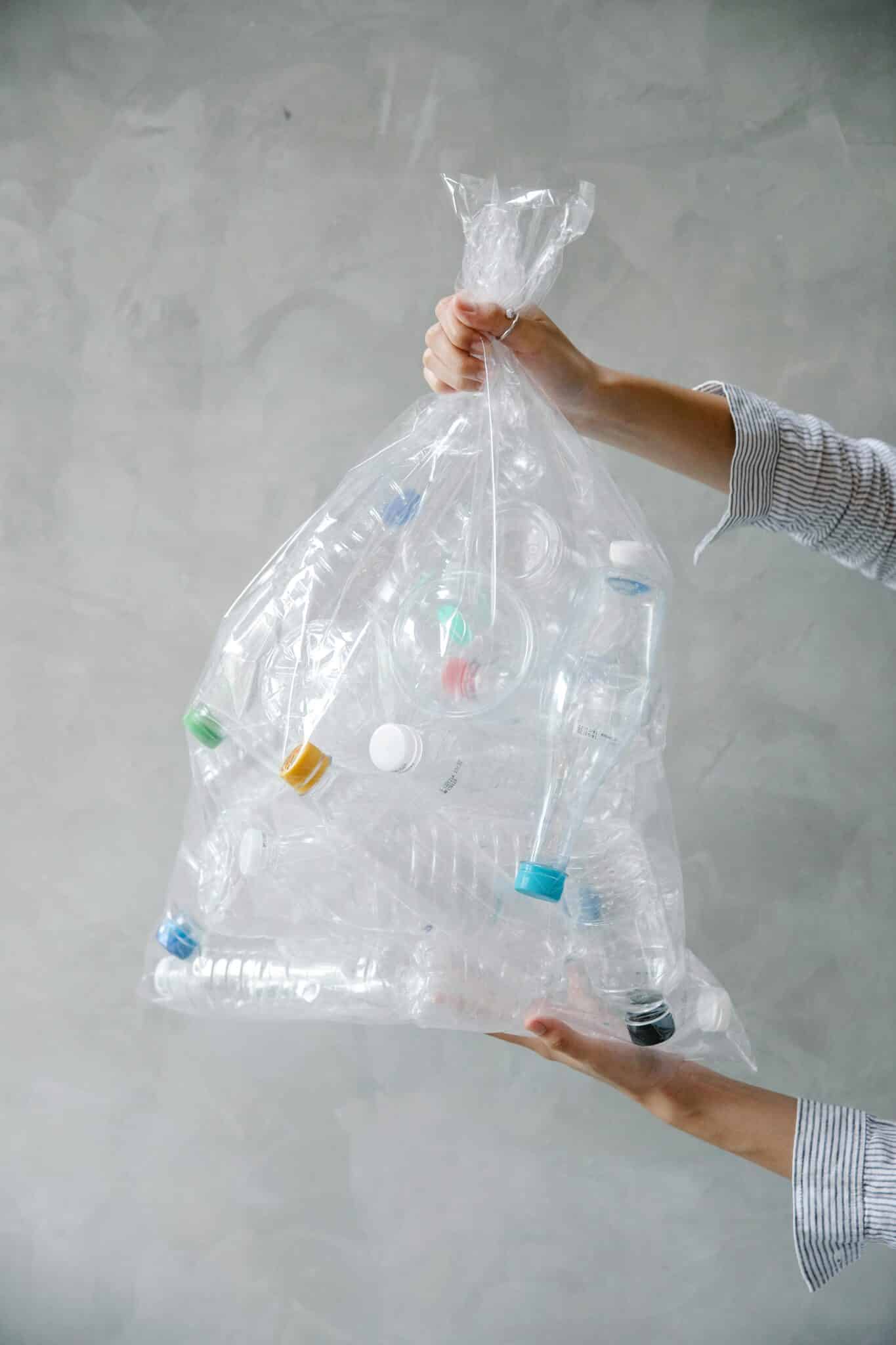 Plastic bottles within a commercial waste bag